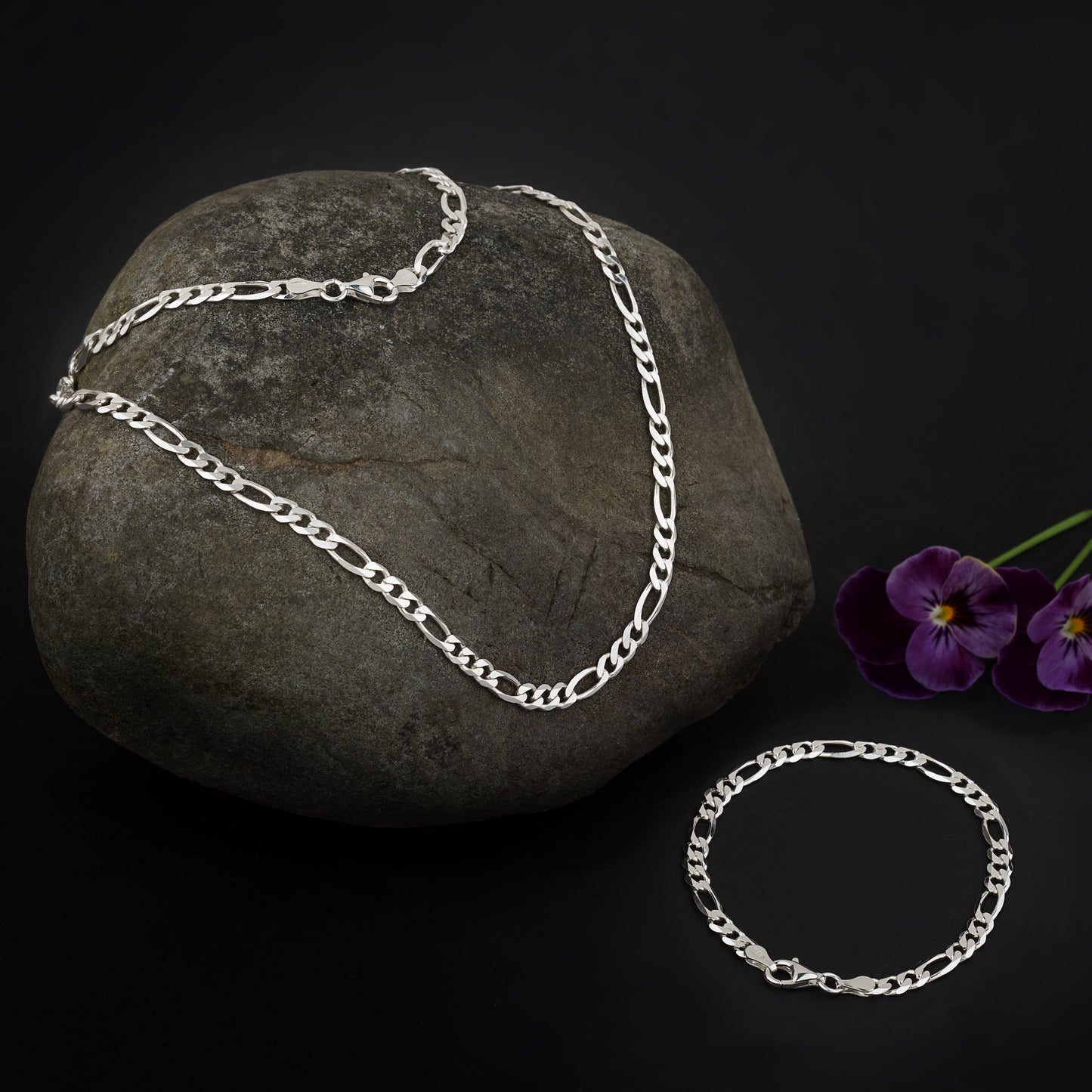 Figaro chain necklace 4.8mm flat silver 925