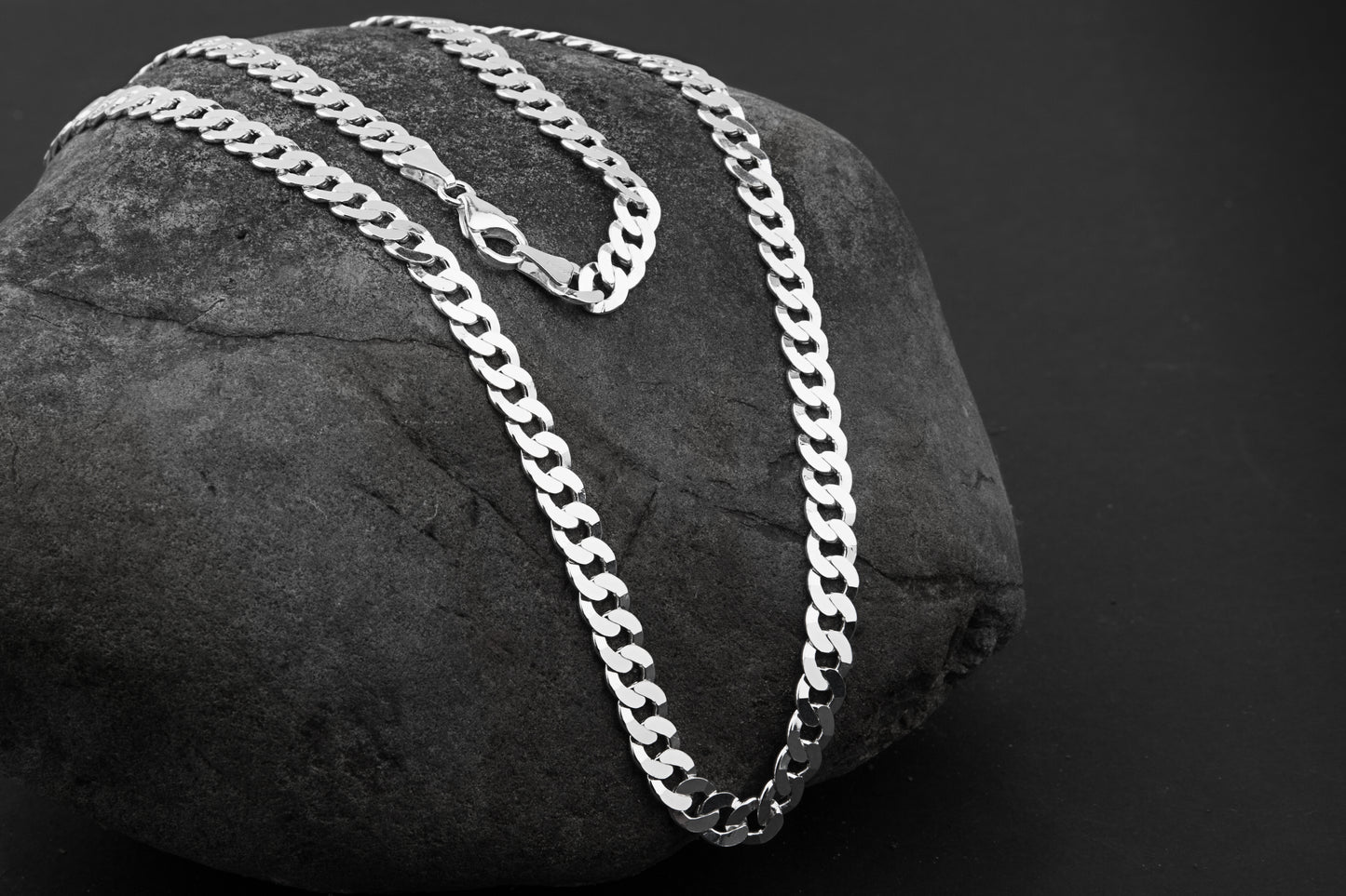 Curb chain necklace 4.5mm flat silver 925