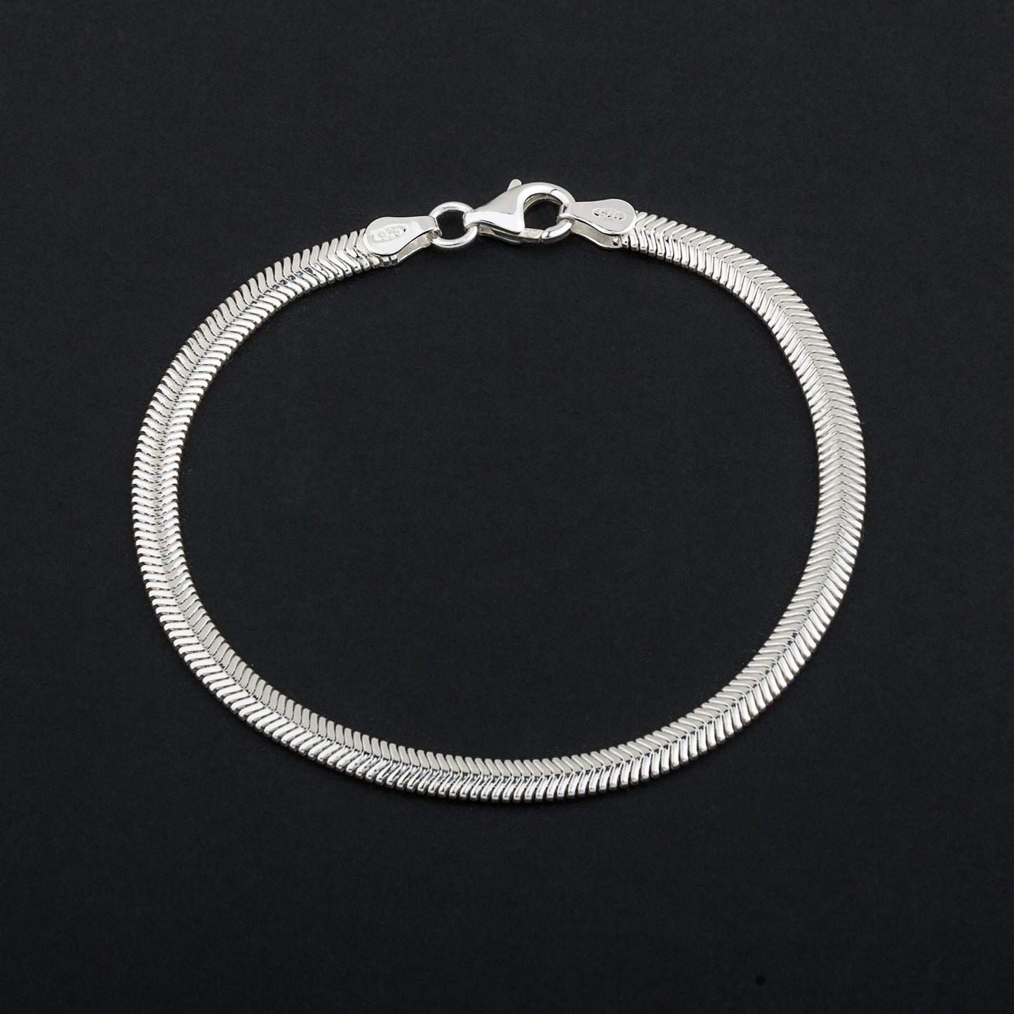 Snake chain bracelet 4mm flat shiny silver 925